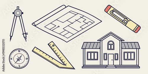 architectural drawing tools and house plan Vector