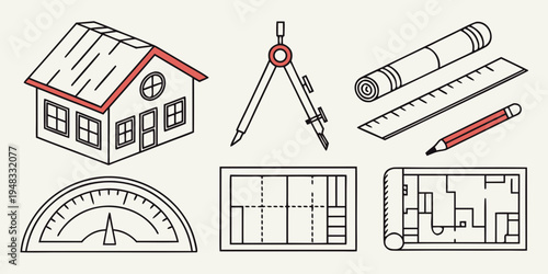architectural drawing tools and house plan Vector