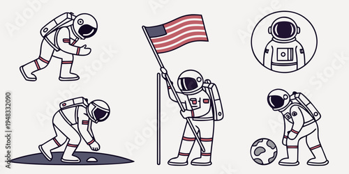 astronauts performing various activities in space Vector