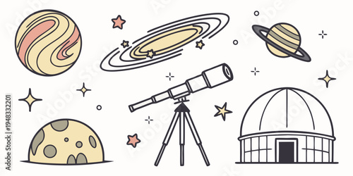 a set of astronomy related objects and planets Vector