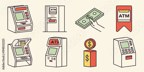 collection of various atm machines and payment terminals Vector