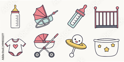 a set of baby items and toys for children Vector