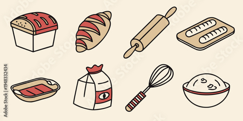 a collection of baking icons including pastries and tools Vector