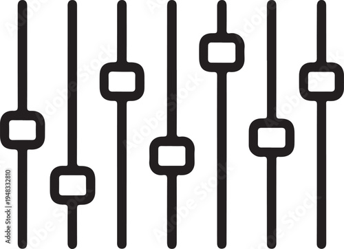 A set of black linear equalizer sliders with square handles representing audio or visual control