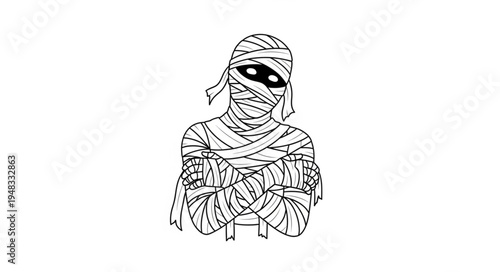 Mummy wrapped in bandages with crossed arms illustration.