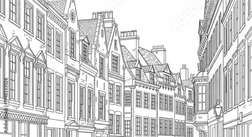 Detailed Architectural Sketch of a European City Street.
