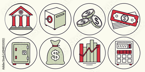 a collection of finance and banking related icons Vector