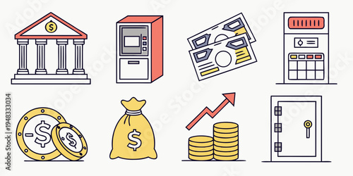 a collection of banking and finance icons Vector