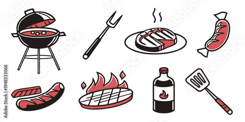 a group of barbecue and grilled food icons Vector