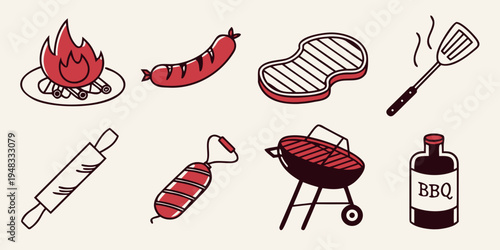 a collection of barbecue and grill icons including food and tools Vector