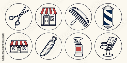 barber shop icons including tools and services Vector