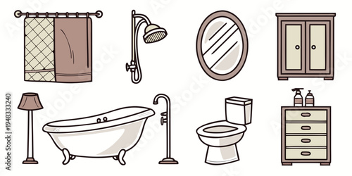 a collection of bathroom fixtures and furniture Vector