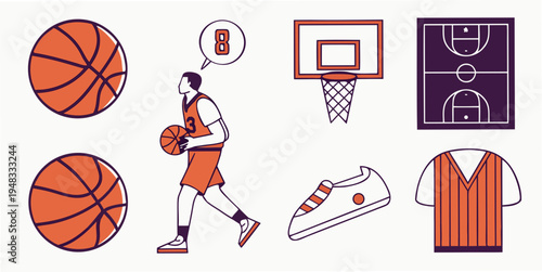 basketball player and equipment for the game Vector