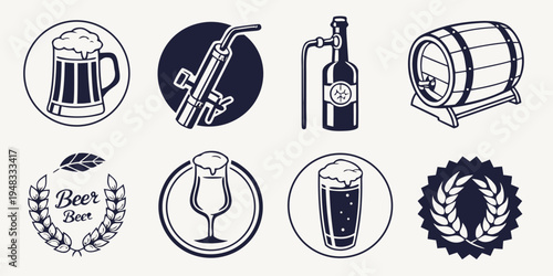 a set of beer icons and symbols Vector