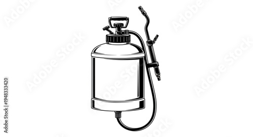 Vintage Insecticide Sprayer - A Detailed Black and White Illustration.