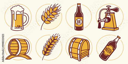 eight icons related to beer and brewery Vector