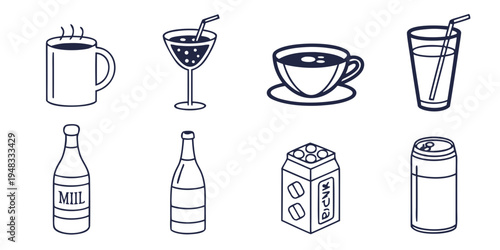 a collection of various beverage containers and glasses Vector