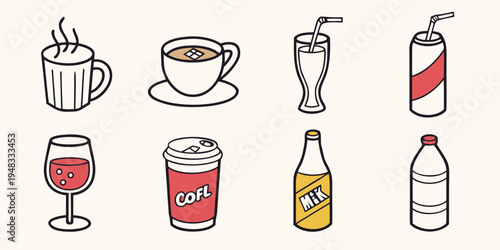 a collection of various drink containers and glasses Vector