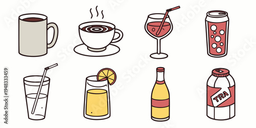 a collection of various drinks Vector