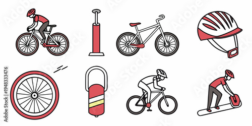 a set of bicycle and cycling related icons Vector