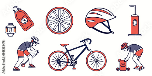 a set of bicycle and cyclist related icons Vector