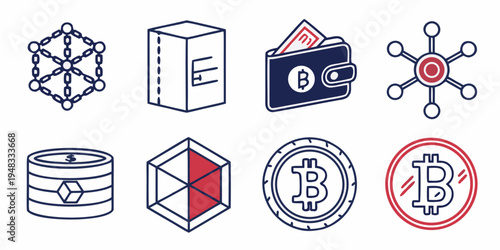 a collection of cryptocurrency and blockchain related icons Vector