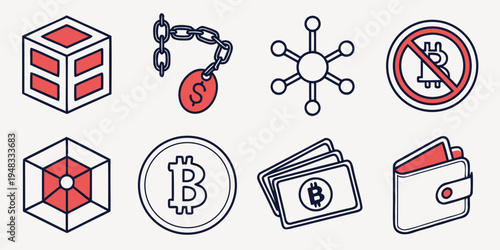 Cryptocurrency and finance icons Vector
