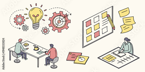 a group of people working together on a project Vector