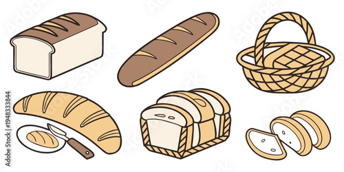 a collection of various types of bread Vector