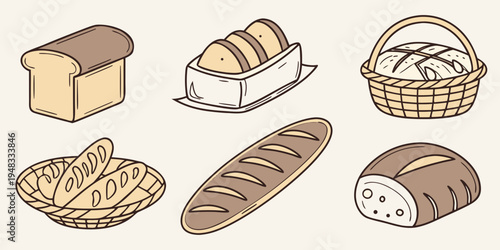 a collection of various types of bread Vector