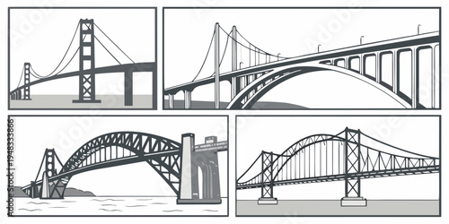 a set of four different types of bridges Vector