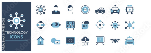 Collection of modern technology icons including AI, IoT, and autonomous vehicles.