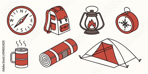 camping gear and equipment for outdoor adventures Vector