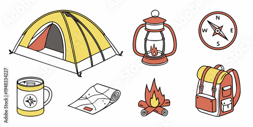 a collection of camping gear and accessories Vector