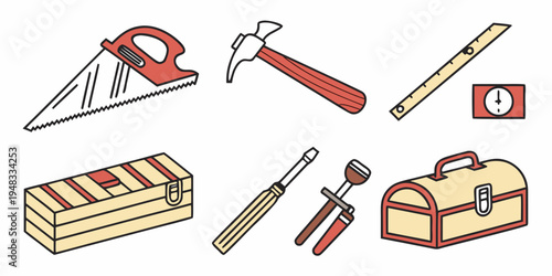 a set of carpentry tools on a white background Vector