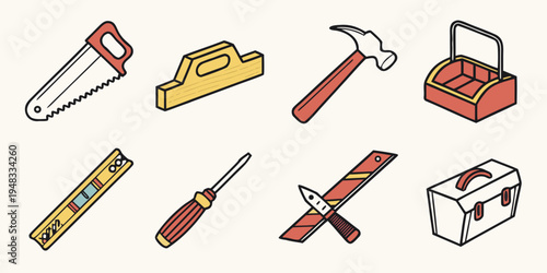 a collection of various handheld tools for construction and repair Vector