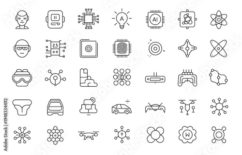 Vector icons representing artificial intelligence, robotics, and futuristic technology concepts.