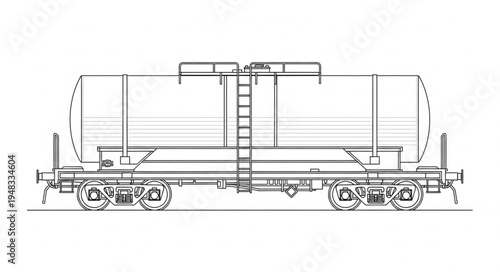 Detailed Line Drawing of a Railroad Tank Car.
