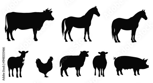 Vector Silhouettes of Common Farm Animals for Agriculture and Livestock Industry