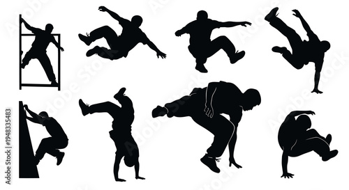 Dynamic Parkour  Breakdance Action Silhouettes Vector Set for Sports  Recreation
