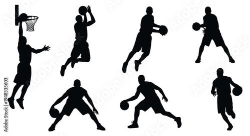 Basketball Players Silhouettes - Dynamic Sports Action Vector Collection