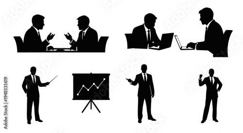 Business Meeting Silhouettes: Meeting, Laptop, Presentation, Success, Office