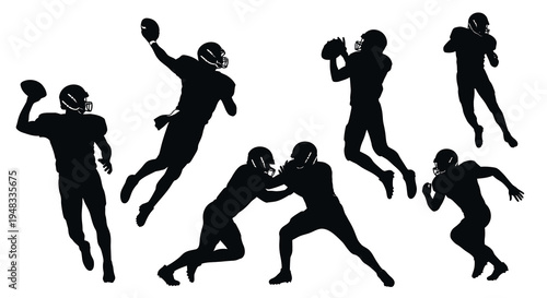 American Football Players Silhouettes Vector Set: Dynamic Sports Action
