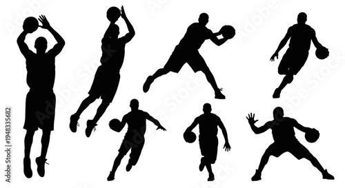 Basketball Players Silhouettes Collection - Dynamic Sports Athletes Poses Vector Illustration