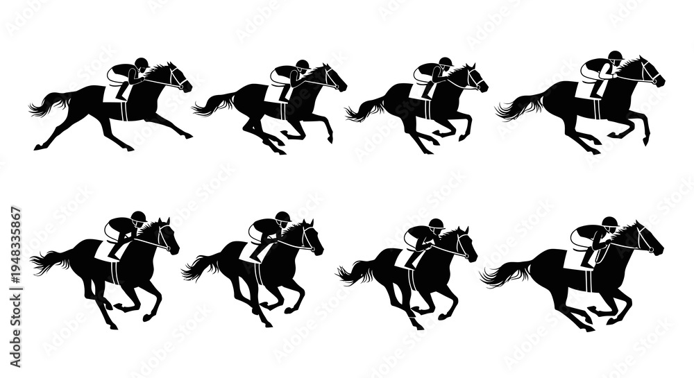 Naklejka premium Horse Racing Silhouette - Equestrian Sport Horse Riding