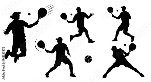 Tennis Players Silhouette Set, Action Sports Vector Graphics