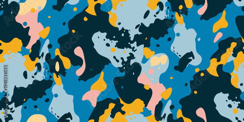 Abstract colorful pattern with organic shapes and bold color blocks