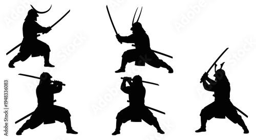Samurai Warriors Silhouette Collection, Japanese Martial Arts, Action Poses
