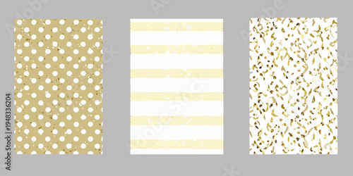 Three rectangular panels displaying different gold patterned backgrounds