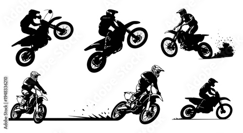 Black  White Silhouettes of Motocross Riders in Action